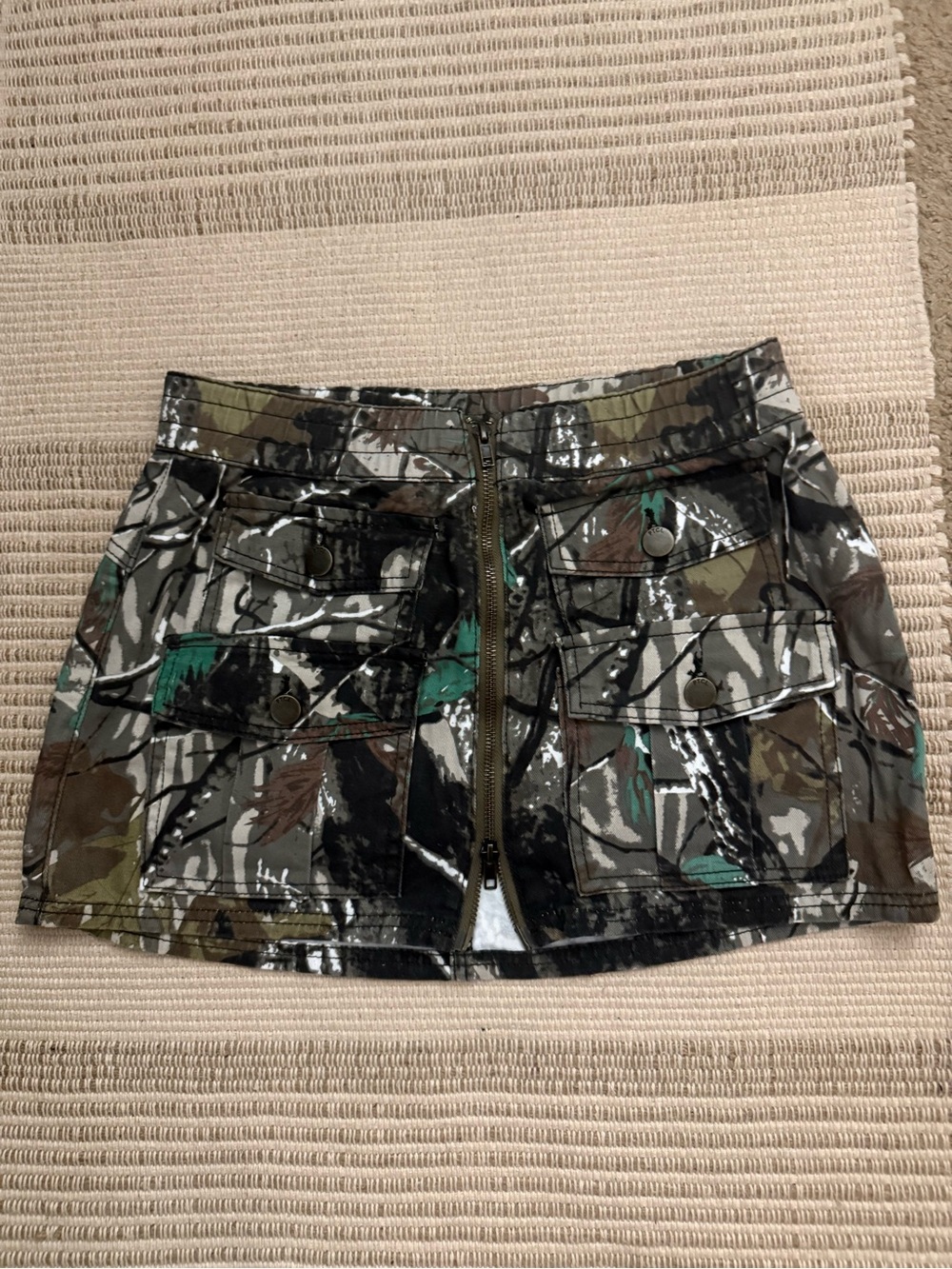 PTCL Camo Cargo Pocket Zip Front Mini Skirt S